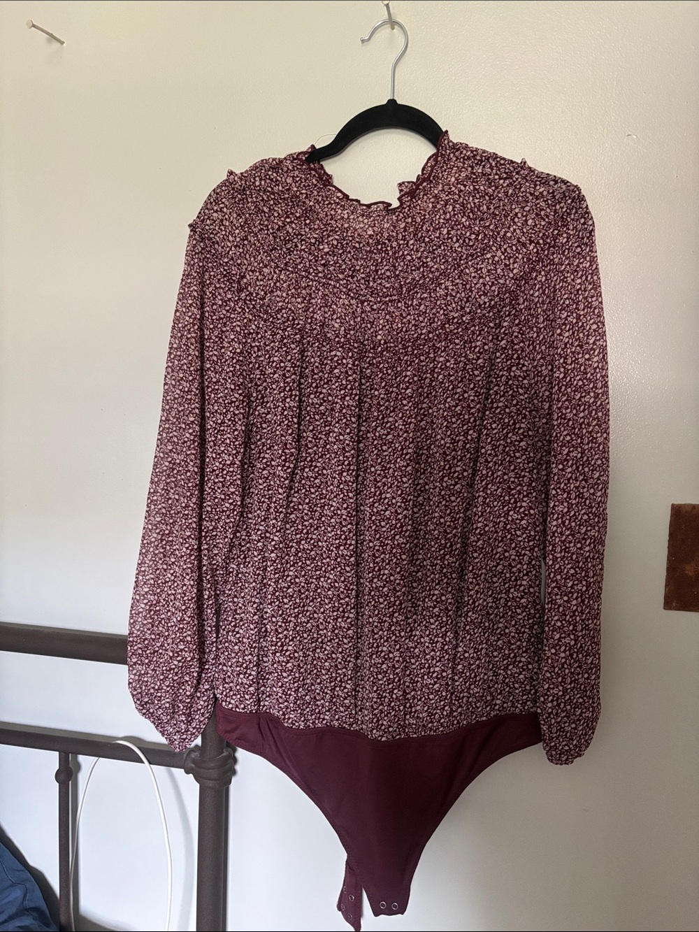 Abercrombie & Fitch Maroon Floral Long-Sleeve Bodysuit